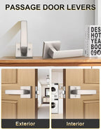Brushed Nickel Passage Door Lever Interior Door Handle, Heavy Duty Closet Hallway Door Handle Set,1 Pack