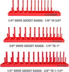 OEMTOOLS 22413 6 Piece SAE and Metric Socket Tray Set, SAE and Metric Socket Storage for Sizes 1/4", 3/8”, and 1/2" Drive, Socket Holders and Socket Organizer Tray for Toolbox, Red/Grey