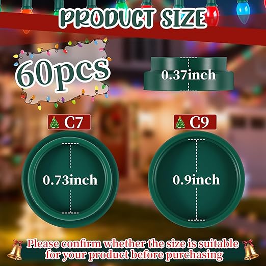 60PCS Christmas Light Socket Safety Cap Plugs for C9 and C7 Bulbs,Double Sided Stringers Light Bulb Socket Cover,Waterproof Bulb Caps for Covering Unused C7 and C9 Christmas String Lights Sockets
