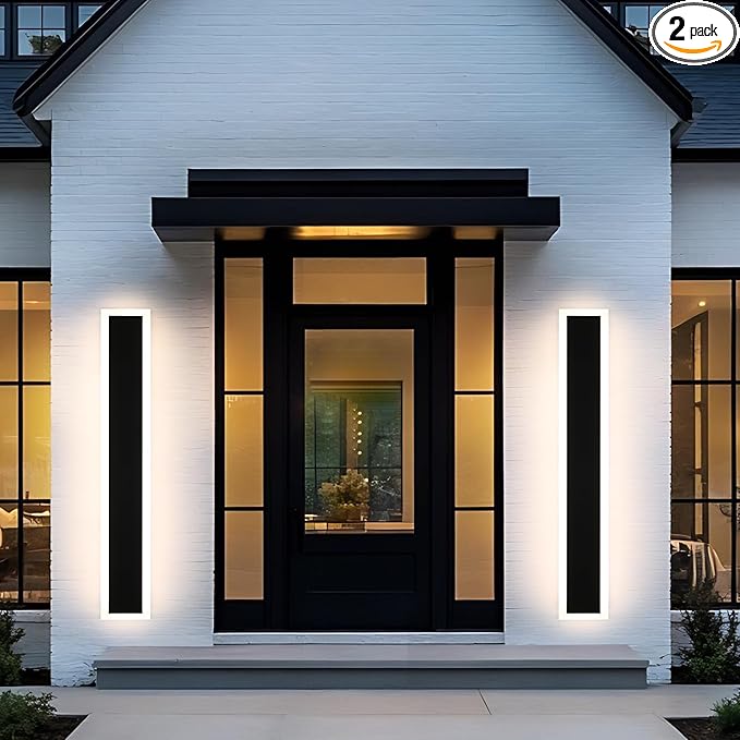 MELUCEE 2PCS 32in LED Long Wall Light Outdoor Wall Mounted Lighting Fixture 5.1in Wide Long Strip Wall Lamps IP65 Waterproof Suitable for Courtyard Exterior Wall Patio Garage, 3000K-6000K