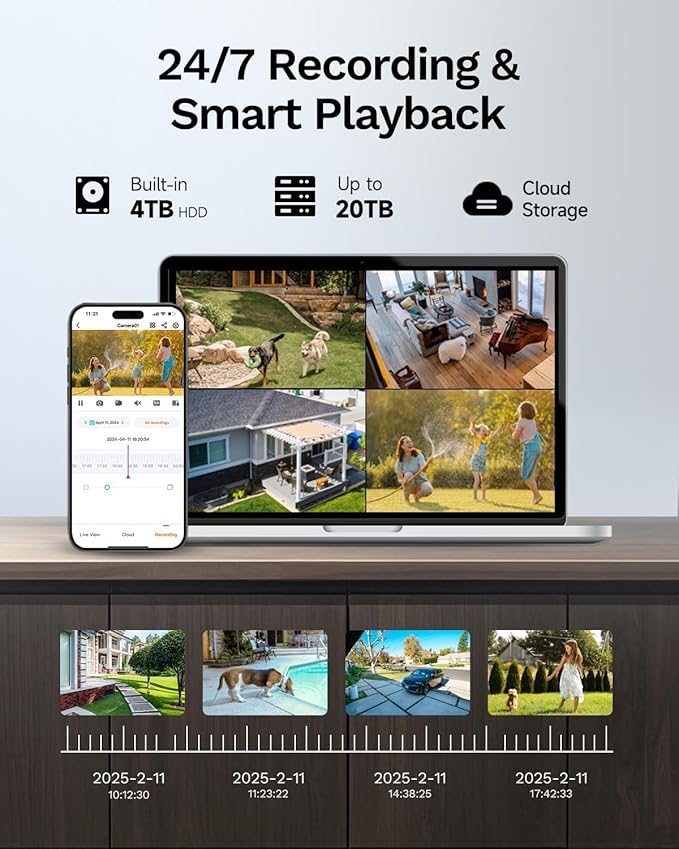 LongPlus 4K Home Security Camera System, 12MP H.265+ 16CH NVR with 4TB HDD for 24-7 Recordings, 8pcs Wired PoE Security Camera System, Person Vehicle Pet Detection, CCTV for Businesses Home, LP8MEF8B1