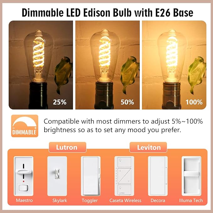 Edison Light Bulbs 60W Equivalent, Dimmable Vintage LED Light Bulbs, E26 Medium Base, Warm White 2700K, ST58, 6W, 600LM, 80+ CRI, Antique Decorative Filament LED Bulb, Clear Plastic, 16 Pack