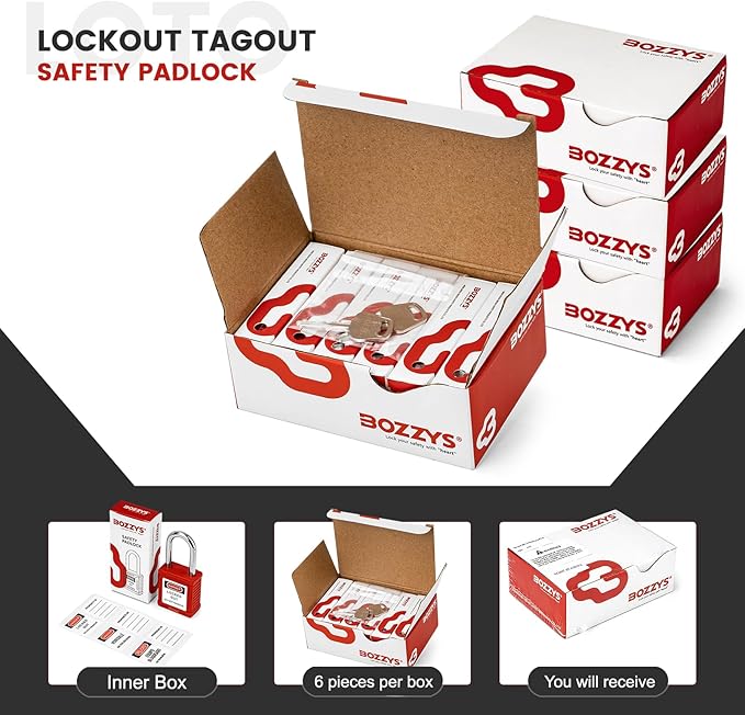 Lockout Tagout Locks 6-Pack｜OSHA Red Loto Locks Keyed Different｜2 Keys/Lock for Industrial Machinery & Electrical Panels｜Chrome Steel & Laser Coding