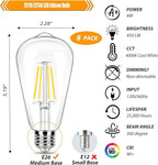 8 Pack 40W Equivalent LED Edison Bulbs 4000K Cool White, ST58 4W Decorative LED E26 Light Bulbs for Hanging Lamp, 90 CRI, 450LM, Non-Dimmable