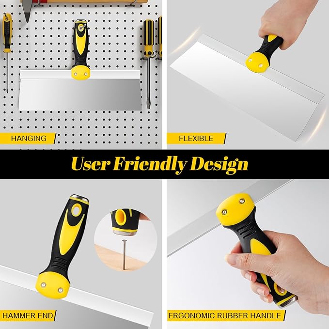 Mister Rui Taping Knife, 14 Inch Stainless Steel Drywall Tools, Soft Grip Handle, Spackle Knife, Taping Tools for Effortless Drywall Repairs & Finishing Touches