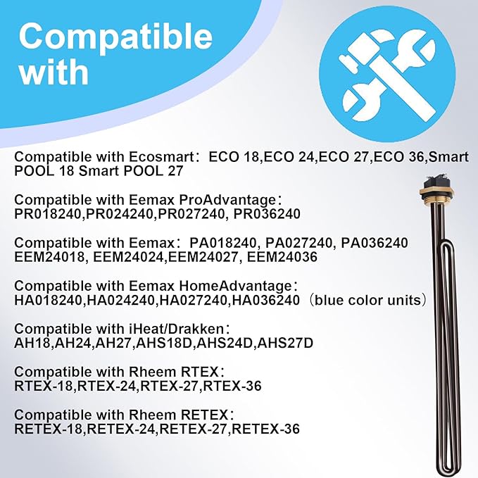 Titanium HE 90240 Heating Element for ECO18 24 27 36 Tankless Water Heater,240V 9000W Water Heater Element Replacement SGB-2903 HA-P004 HA-P005