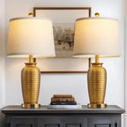 25" Retro Gold Farmhouse Jar Table Lamps Set of 2, 3 Way Touch Control Rustic Bedside Lamps with USB A+C Ports & AC Outlet, Pot Nightstand Lamps for Bedroom Living Room (LED Bulbs Included)