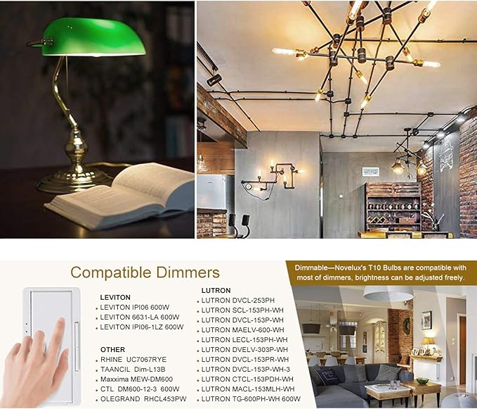 T10 Led Long Bulbs,8W Dimmable Tubular Bulb,75 Watt Equivalent,E26 Edison Style Vintage LED Filament Light Bulb,3000K Soft White,8.9in(225mm),4-Pack.