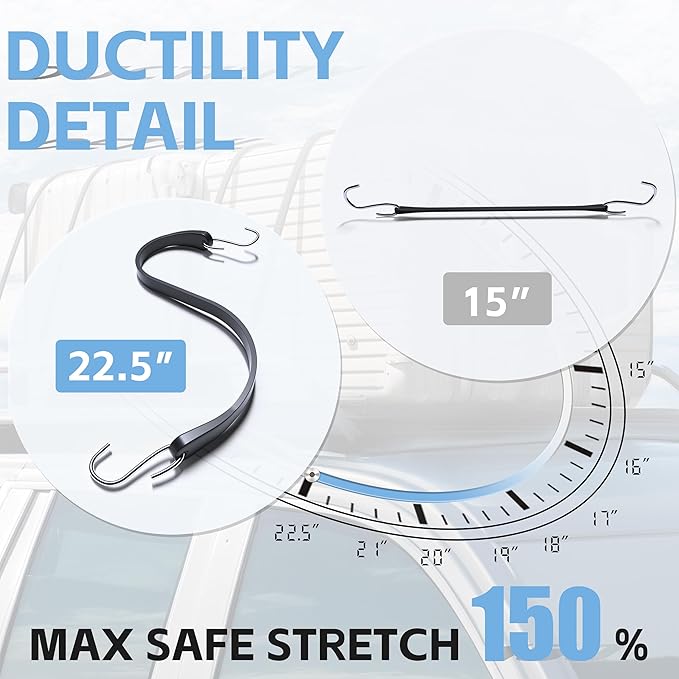 KJE 10Pack 21" Rubber Bungee Cords with S Hooks - Heavy Duty Black Bungee Straps, Quality EPDM - Load 180 lbs, Ideal for Outdoor Tie Downs, Securing Tarps & Canvases & Cargo in Cold Hot Climates