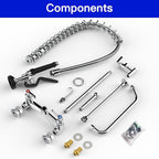 36" Height Commercial Faucet with Pre-Rinse Sprayer and 10" Add-on Swing Spout – 8" Adjustable Center Wall Mount Kitchen Sink Faucet, Brass Body for 1/2/3 Compartment Restaurant Utility Sink