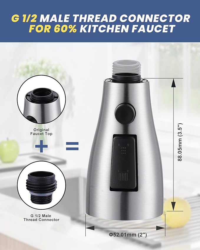 Metal Kitchen Faucet Head Replacement: 3-Function Pull Down Spray Nozzle with 9 Adapters, Sink Sprayer Replacement Compatible with Moen, Delta, American Standard Faucets, Brushed Nickel