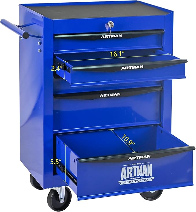 5-Drawer Steel Rolling Tool Cart with Wheels & Handle, Heavy-Duty Tool Chest Storage Cabinet for Garage and Workshop