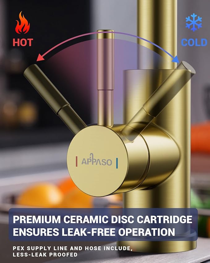 APPASO Gold Touchless Kitchen Faucet with Pull Down Sprayer, Waterfall Motion Sensor Kitchen Sink Faucet with SUS304 Stainless Steel Single Handle Hands-Free Brushed Gold