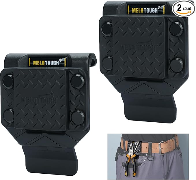 MELOTOUGH Magnetic Tool Holder Strong Magnetic Belt Clip for Screws,Nails,Wrench,Hammer,Pliers,Screwdriver,Trowel,Sockets - Fits Up to 2.7" Belt (Black)
