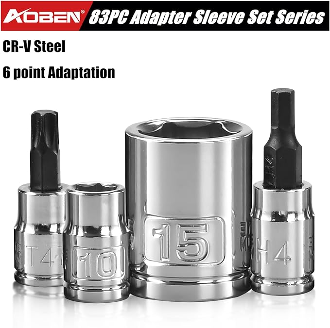 AOBEN Cordless Electric Ratchet Wrench with 83pc 1/4" to 3/8" impact sockets set,12V Electric Wrench with Variable Speed,3/8" to 1/4" Adapter, 3" Extension Bar