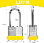 Padlocks with Same Key, LQYN 2 Pcs Laminated Keyed Padlock (1-9/16", 40mm), Keyed Alike Locks, Long Shackle, for Storage Locker, Hasp Latch, Toolbox, Sheds