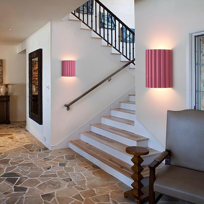 Pink Gypsum Modern LED Wall Sconces Wall Lighting Set of 2, Indoor Hardwired Walls Mount Light Fixtures Up Down Lamp for Hallway Bedroom Living Room Dining Room【Bulbs Included】