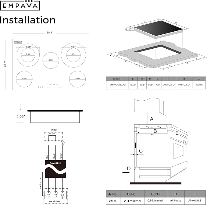 Empava 30 Inch Electric Cooktop 5 Radiant Burners with 2 Dual-Zone Elements & 100W Warmer, Touch Controls, Timer, Child Lock, Built-in Ceramic Glass, Hardwired, ETL Certified