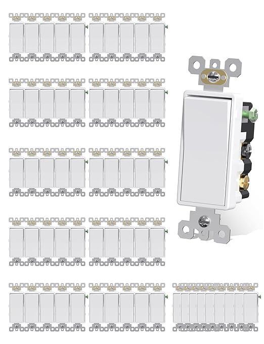 AIDA 50 Pack 4 Way Switch Decorative Light Switch, 15Amp, 120/277 Volt, 4 Way Decorative Light Rocker Switch Replacement, Self-Grounding, Residential and Commercial Grade, UL Listed
