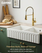 DAYONE Antique Brushed Gold Kitchen Sink Faucet with Pull Down Sprayer, 3 Modes Stainless Steel Spring Vintage Sink Faucet for Farmhouse Kitchen Bar Camper 1 or 3 Holes Single Handle