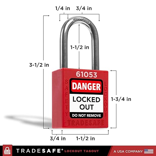 TRADESAFE Lockout Tagout Locks Set - 7 Red Loto Locks, Lockout Locks Keyed Different, 1 Key Per Lock, OSHA Compliant Lock Out Tag Out Padlocks, Safety Padlocks for Electrical Lockout Tag Out Kits