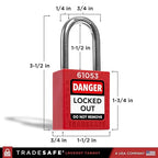 TRADESAFE Lockout Tagout Locks Set - 7 Red Loto Locks, Lockout Locks Keyed Different, 1 Key Per Lock, OSHA Compliant Lock Out Tag Out Padlocks, Safety Padlocks for Electrical Lockout Tag Out Kits