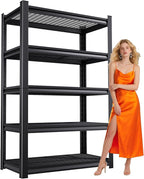 Large Garage Shelving, 5-Tier Garage Storage Shelves 3000LBS Heavy Duty Shelving Unit, Adjustable Steel Metal Shelving, Wire Shelves for Garag, Utility Rack Shelf for Basement, 81 ”H×46”W×19.7”D