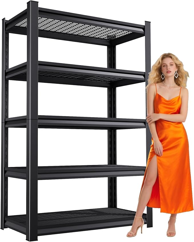 Large Garage Shelving, 5-Tier Garage Storage Shelves 3000LBS Heavy Duty Shelving Unit, Adjustable Steel Metal Shelving, Wire Shelves for Garag, Utility Rack Shelf for Basement, 81 ”H×46”W×19.7”D