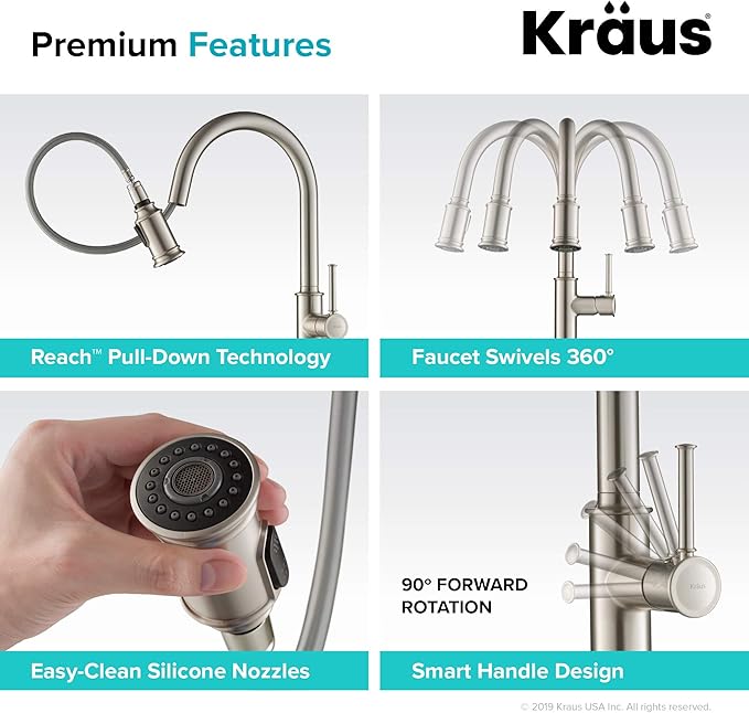 KRAUS Sellette Single Handle Spot Free Stainless Steel Pull-Down Kitchen Faucet with Deck Plate and Soap Dispenser, KPF-1680SFS-KSD-80SFS