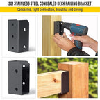 201 Stainless Steel 2" x 4" (Actually 1 ½" x 3 ½") Deck Railing Connector, for Deck Railing, Handrail, Barn and Beam end Connection Installation (4pc-Black)