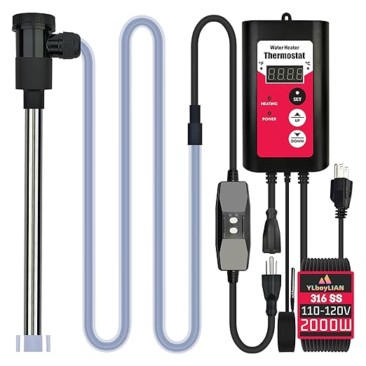 2000W Immersion Electric Submersible Water Heater with Temp Control & GFCI – Portable Heater for Hot Tubs, Above-Ground Pool, Inflatable Pool, Baptistry, Spa Tubs, Bathtubs & Swimming Pools