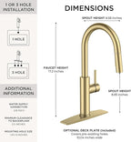 FORIOUS Kitchen Faucet with Pull Down Sprayer, Classic Brushed Gold, Single Handle High Arc Stainless Steel Kitchen Sink Faucet, 1 or 3 Hole Deck Mount for RV, Bar, Farmhouse, Laundry, Outdoor