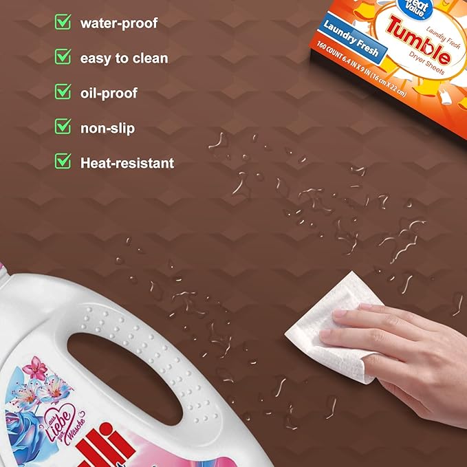 Washer and Dryer Covers for the Top,23.6'' x 19.7'' Silicone Dust Pad for Laudry Machine & Dryer,Non-slip Heavy Duty Waterproof Counter Top Protector Guards for Landry & Kitchen,Brown