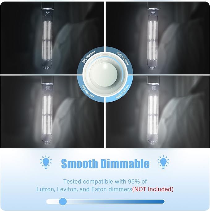 8.9IN LED Light Bulbs E26 Base, 6W 800LM 5000K Daylight White T10 T9 Vintage Edison Bulbs Dimmable, AC 120V Equal 80 Watt Clear Glass Long Tubular Filament Bulb, UL Listed - 4Pack