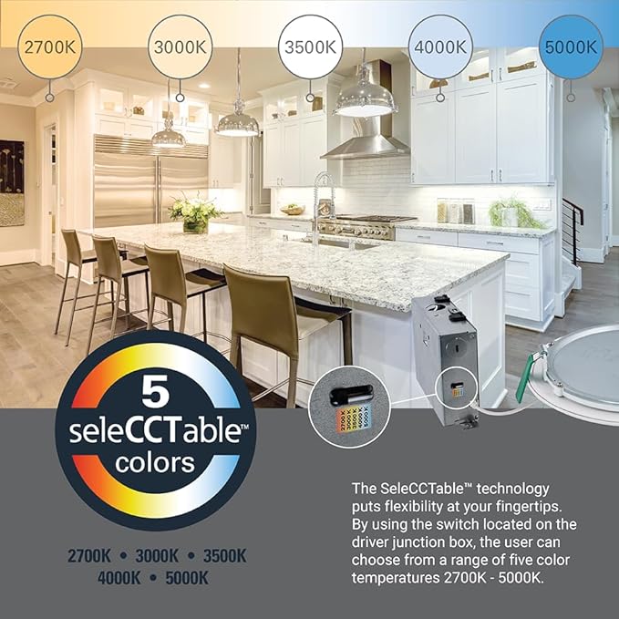 HALO HLB Recessed Lighting 6 Inch LED Thin Canless, Dimmable w/Selectable Color Temperatures - HLB6099FS1EMWR