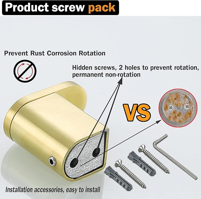 RANDOM Brushed Gold Bathroom Hardware Set Bathroom Towel Holder Set 4 Piece Include 18” Gold Towel Bar Toilet Paper Holder and 2 Towel Hooks Wall Mount Stainless Steel Brushed Gold Towel Bar Set