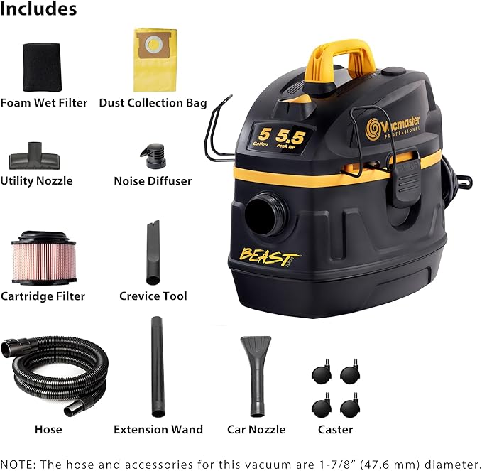 Vacmaster Professional Beast Series VFB511H 0201 5-Gallon 5.5 Peak HP Wet/Dry Vac, Black