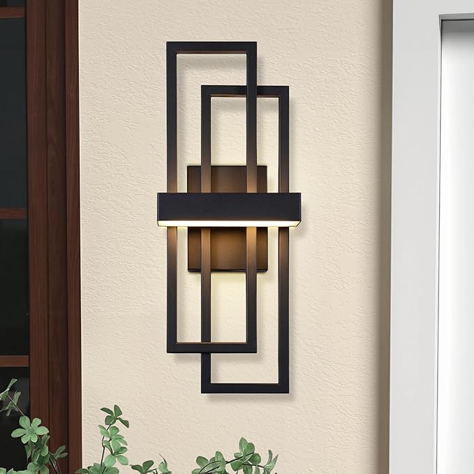 LamQee 20 Inch Modern Outdoor Wall Lights, Integrated LED 1000LM Exterior Lighting Fixture Dual Rectangle Outdoor Sconce, Black Metal Wall Mount Porch Light Outside Lamp for House Garage Door Patio