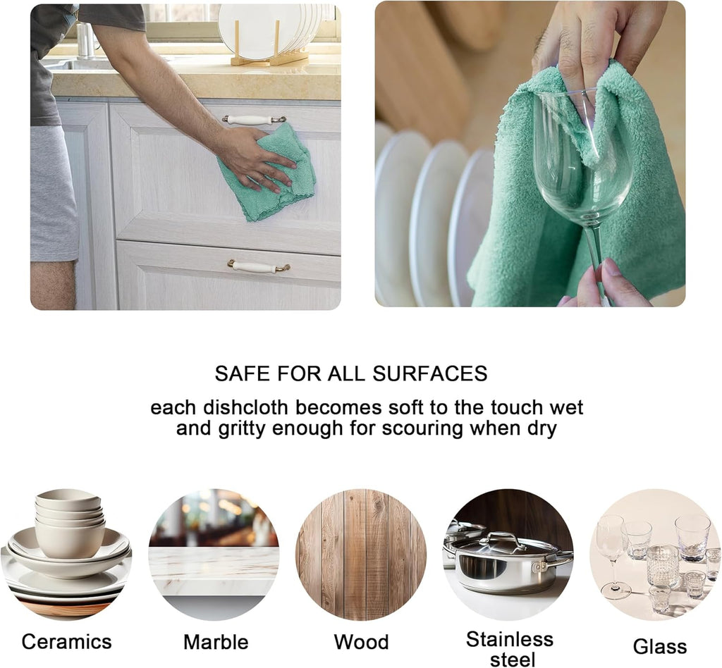 kimteny Kitchen Cloth Dish Towels, 13x28 Inches Premium Dishcloths, Super Absorbent Coral Velvet Microfiber Cleaning Cloths, Fast Drying Rags for Washing Dishes (13x28-6 Pack, Green)