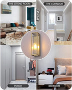 Outdoor Light Fixture, Exterior Wall Sconce, Brushed Brass Frame Wall Light with Clear Glass Shade for Porch, Garage, Patio, Doorway, Hallway