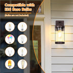 2-Pack Outdoor Wall Lights, Waterproof Light Fixtures Wall Mount with Clear Ribbed Glass, Modern Brown Exterior Wall Sconce Front Porch Outside Lights for House, Patio, Garage, Bulbs Not Included