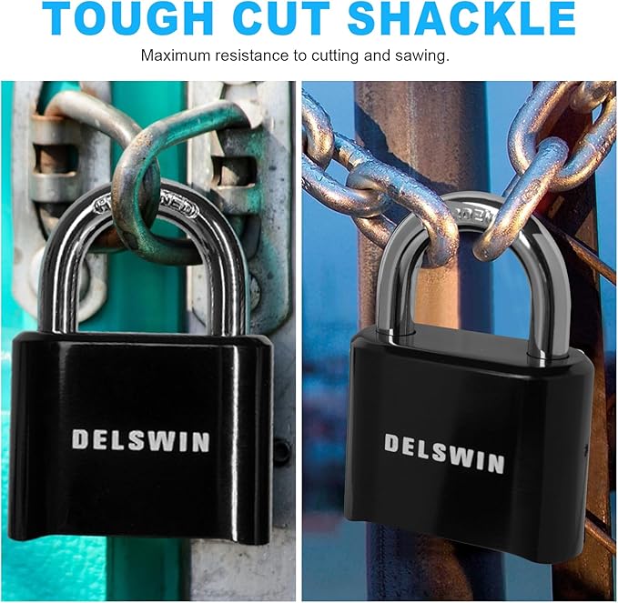 DELSWIN 4-Digit Combination Lock Outdoor Padlock - Heavy Duty Locker Lock with Hardened Steel Shackle, Waterproof Combo Lock for Gym Locker, Hasp Storage, Shed, Fence, Gate (Black,2Pcs)