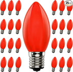 25 Pack C9 Red LED Light Bulb,Vintage Plastic Red C9 Replacement Bulbs Shatterproof C9/E17 Intermediate Base 0.6 Watt Great for Outside Indoor Christmas Valentine Outdoor String Lights