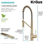 KRAUS Oletto Commercial Style Single Handle Pull Down Kitchen Faucet with QuickDock Top Mount Installation Assembly in Spot Free Antique Champagne Bronze, KPF-2631SFACB