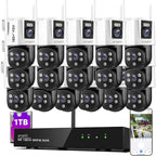 [2-in-1 CAM] XMARTO 16CH Security Camera System Outdoor Wireless, 16pcs 2-in-1 Cameras, 16CH 4K Long Range WiFi 6 Surveillance DVR NVR Kit, Pan Tilt Zoom 4MP QHD Home CCTV Camera Set w. 1TB Hard Disk