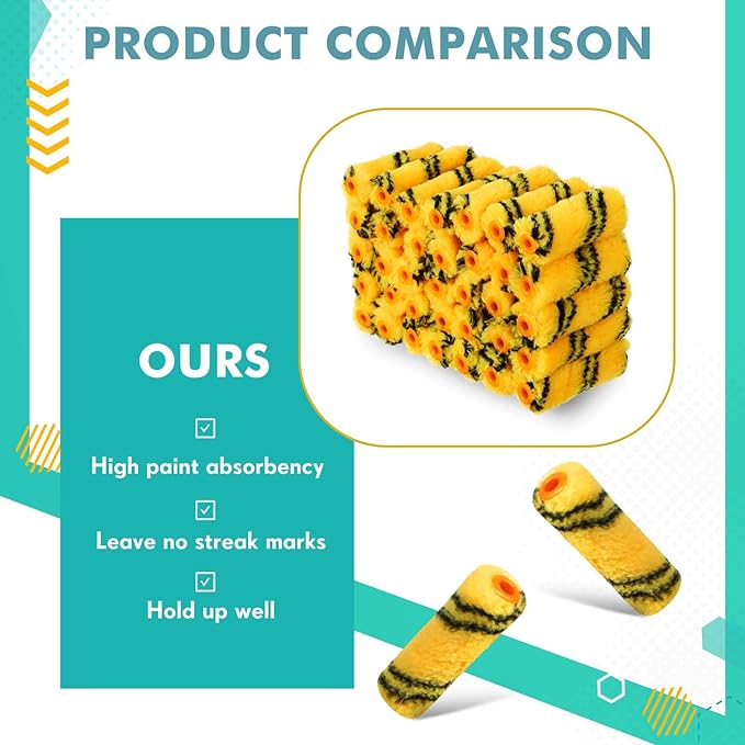 Leumoi 100 Pcs Paint Roller Covers 1/2 x 4 Inch Microfiber Paint Roller Covers Paint Brush Cover Small Roller Nap Mini House Painting Supplies for Painting Wall DIY Household Tool (Black Yellow)