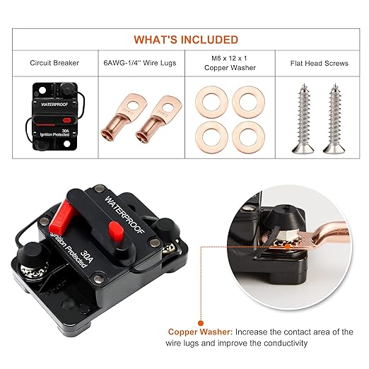 ERAYCO 30 Amp Circuit Breaker with Manual Reset Waterproof Inline Fuse Inverter for Marine Trolling Motors Boat ATV Manual Power 12V-42VDC (30A)