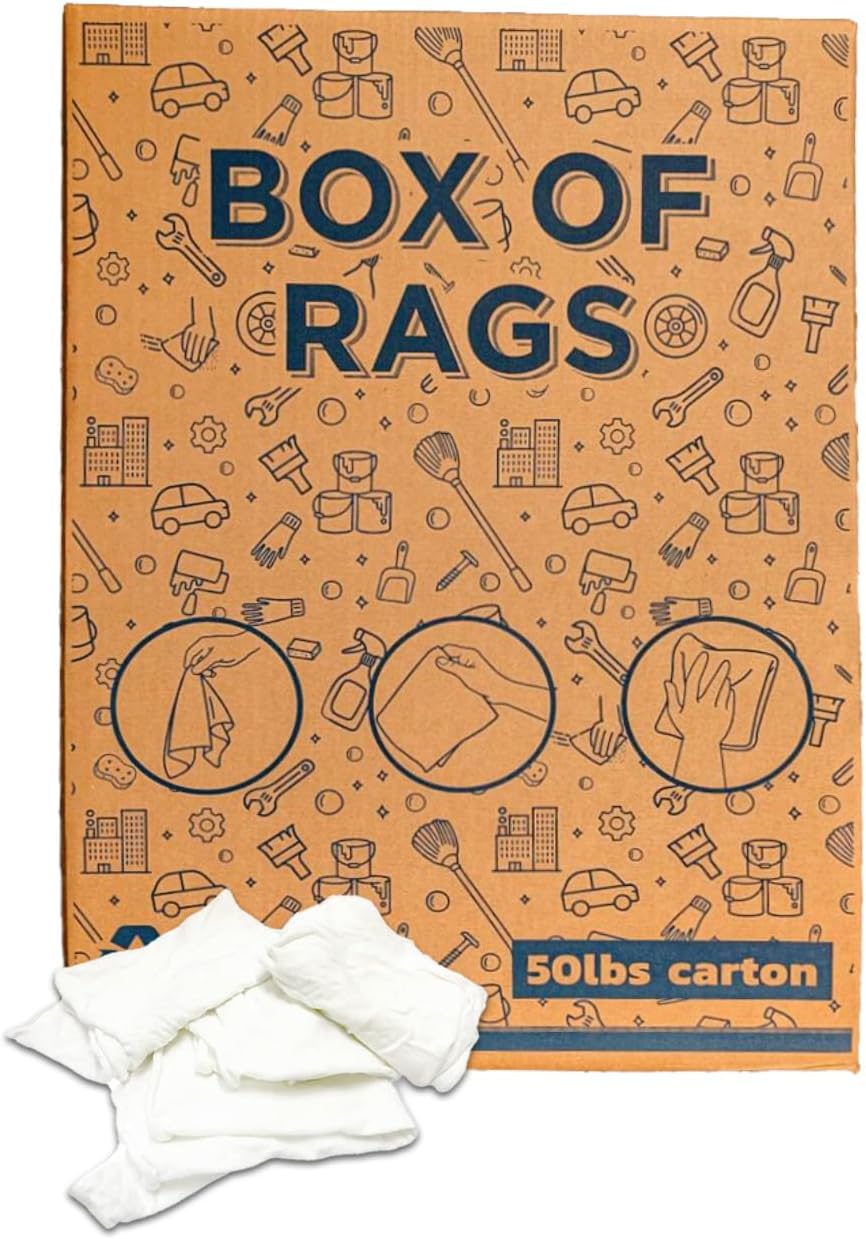 Recycled White T-Shirt Cleaning Rags (600 lbs. Pallet 12x50 lbs. Box) – Shop Rags Bulk for Oil, Stain, Grease, Paint, and Auto Cleaning, Multipurpose