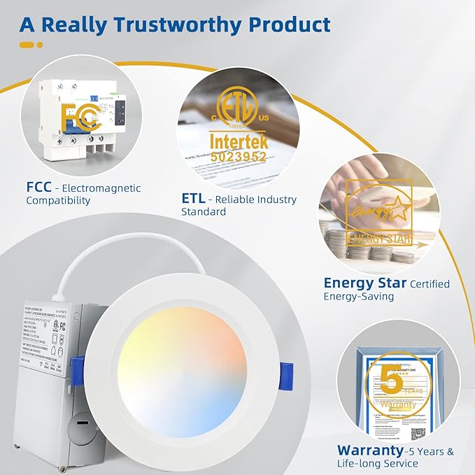 12 Pack 16W MAX.2000LM LED Recessed Ceiling Lighting 6 Inch with Junction Box, Eqv.200W, 2700K/3000K/3500K/4000K/5000K Selectable,Dimmable Recessed Downlight-ETL & Energy Star Certified