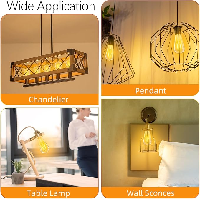 Edison Bulbs Dimmable, E26 LED Bulb 60 watt Equivalent, Soft White 2700K, ST58 Vintage Light Bulbs, 90+ CRI, 6W 600LM, E26 Medium Base, Clear Glass, 24 Pack